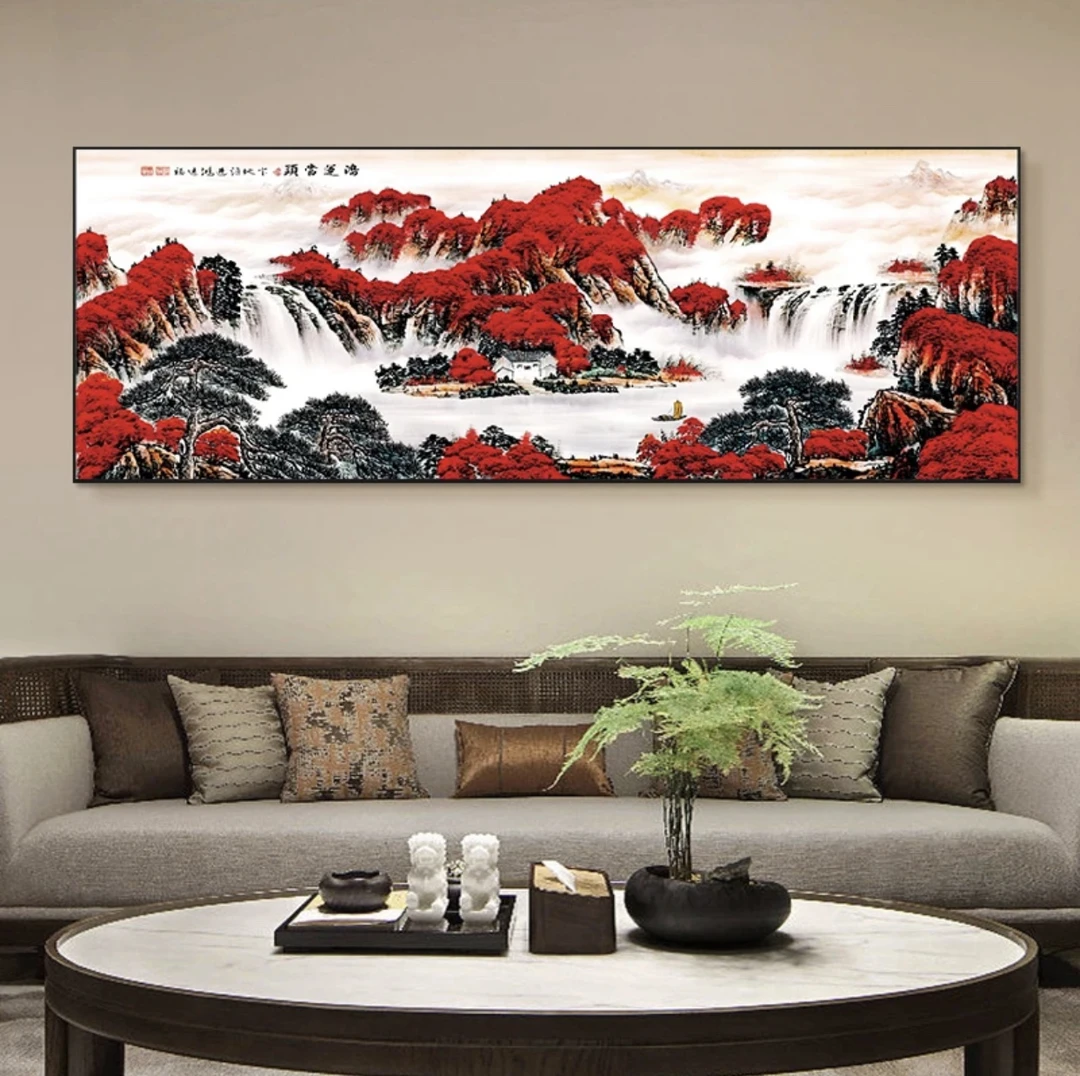 钢化玻璃 鸿运当头沙发背景装饰画 客厅挂画卧室壁画