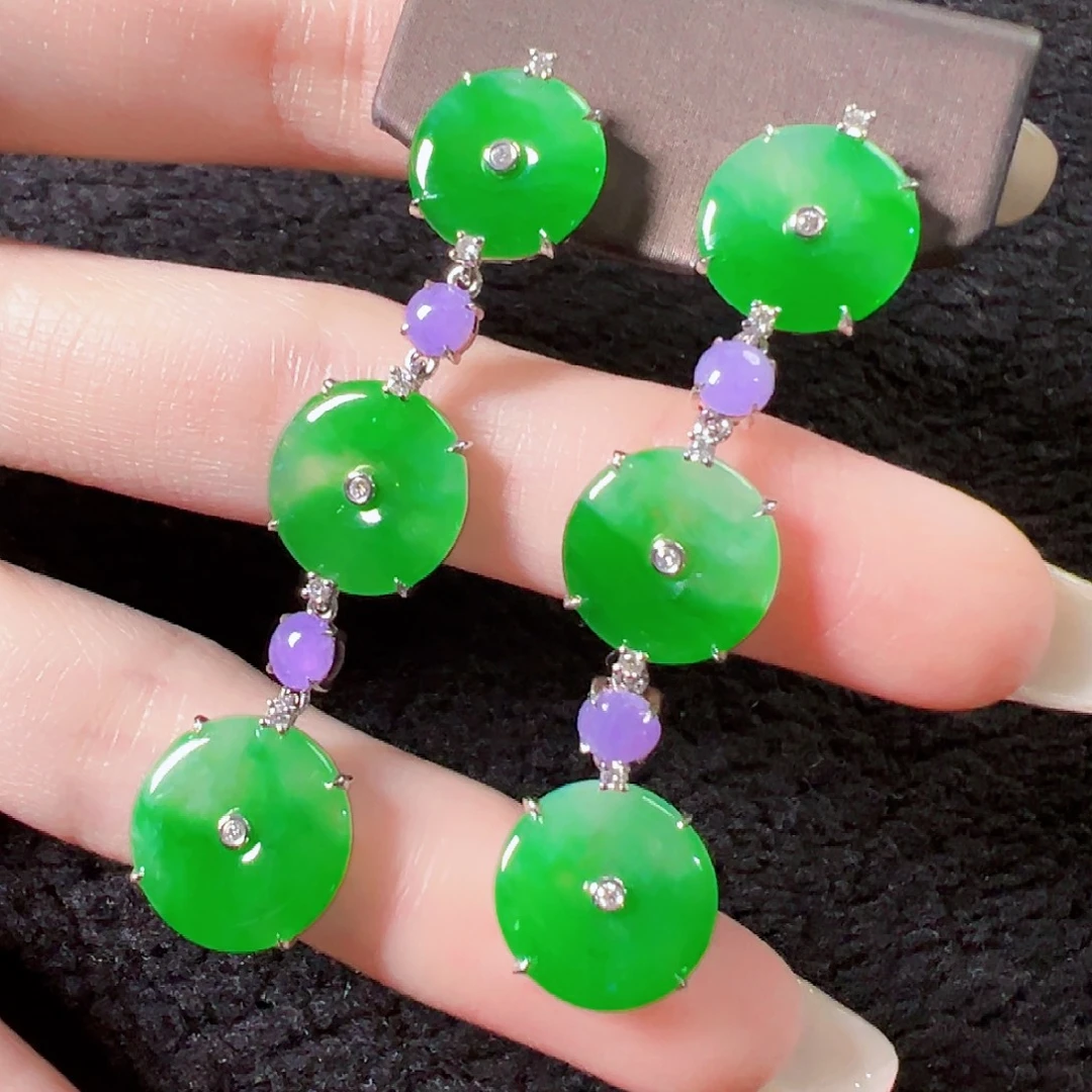 翡翠18K金镶嵌耳饰签收后24小时鉴赏期，过时不退