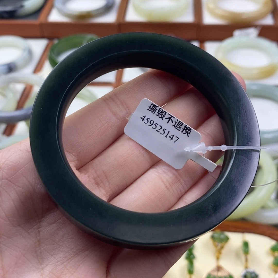 和田玉未镶嵌手镯塔青一细56/57