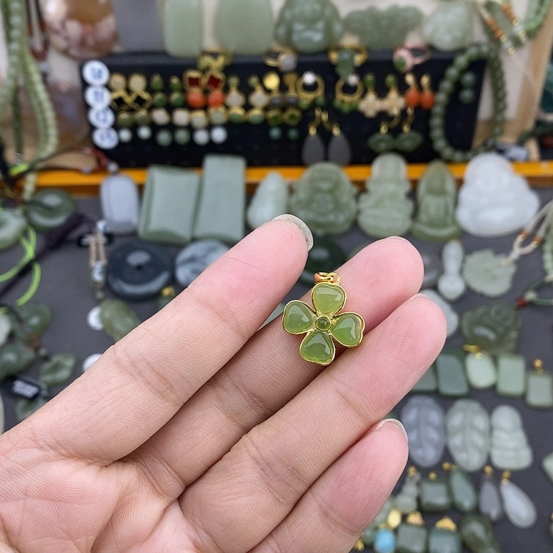 和田玉银S925镶嵌吊坠(不含链)