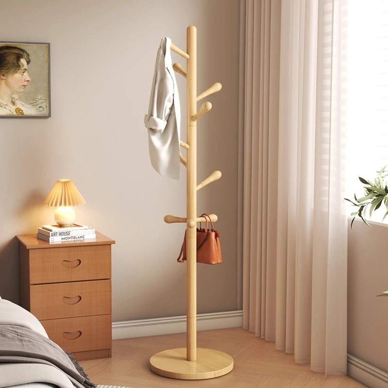 实木衣架落地衣帽架卧室家用挂衣架简易立式挂衣杆网红室内挂包架