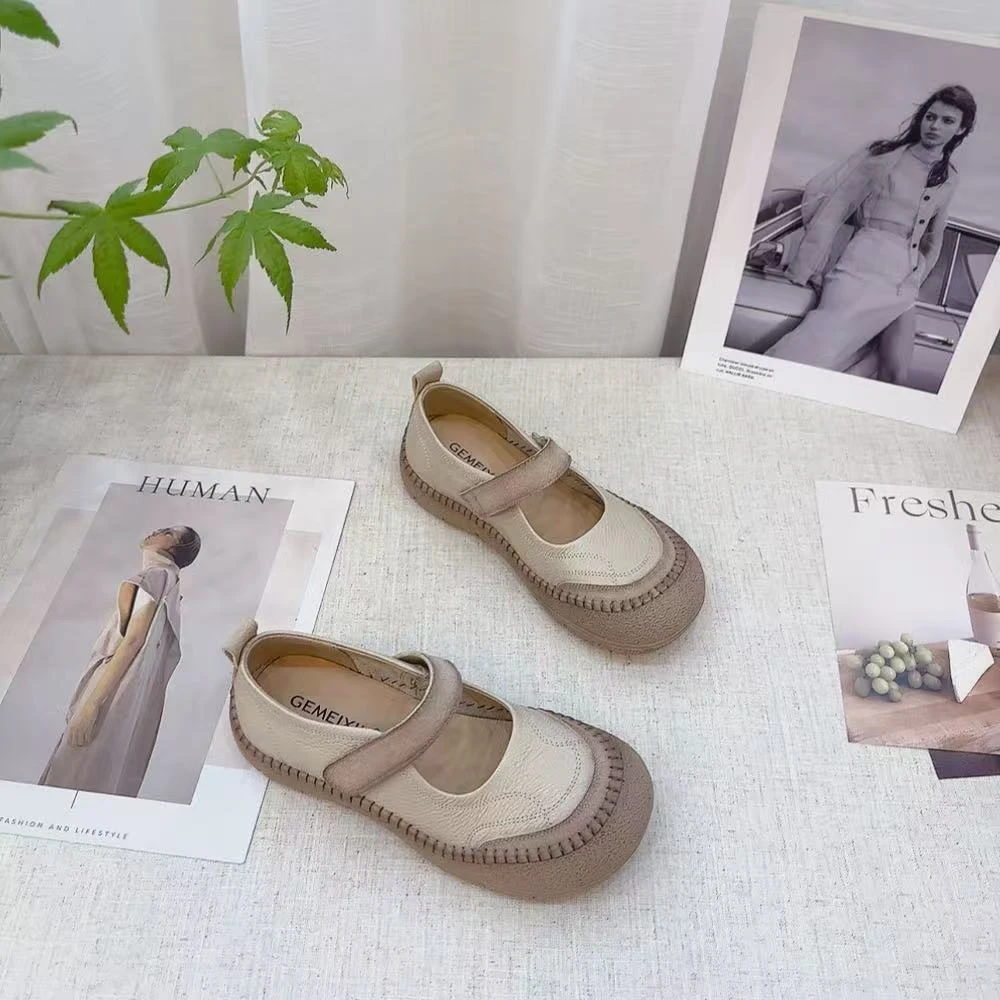 5167新款圆头缝线套包舒适百搭玛丽珍时尚复古妈妈鞋