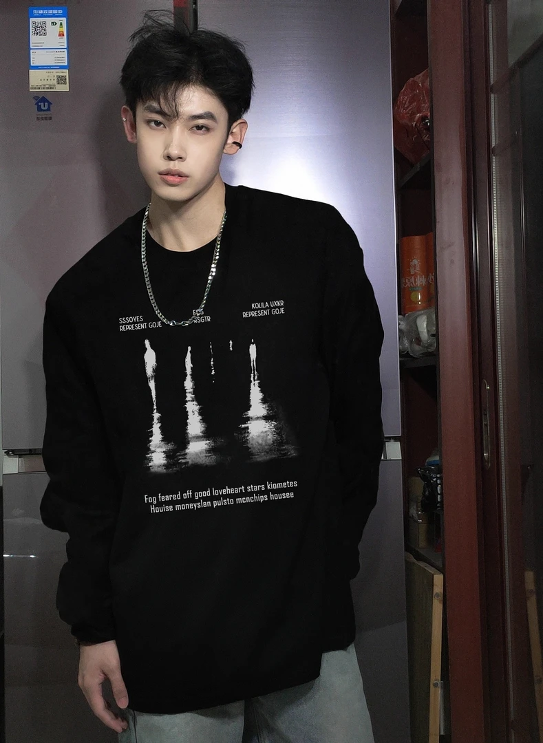 ANTI潮牌美式重磅字母长袖t恤暗黑风印花男宽松纯棉内搭打底衫