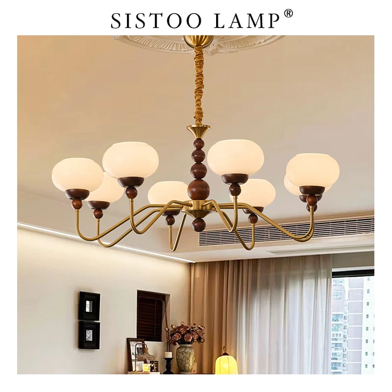 桑离-法式复古吊灯客厅灯美式创意中古南洋书房餐厅卧室实木吊灯