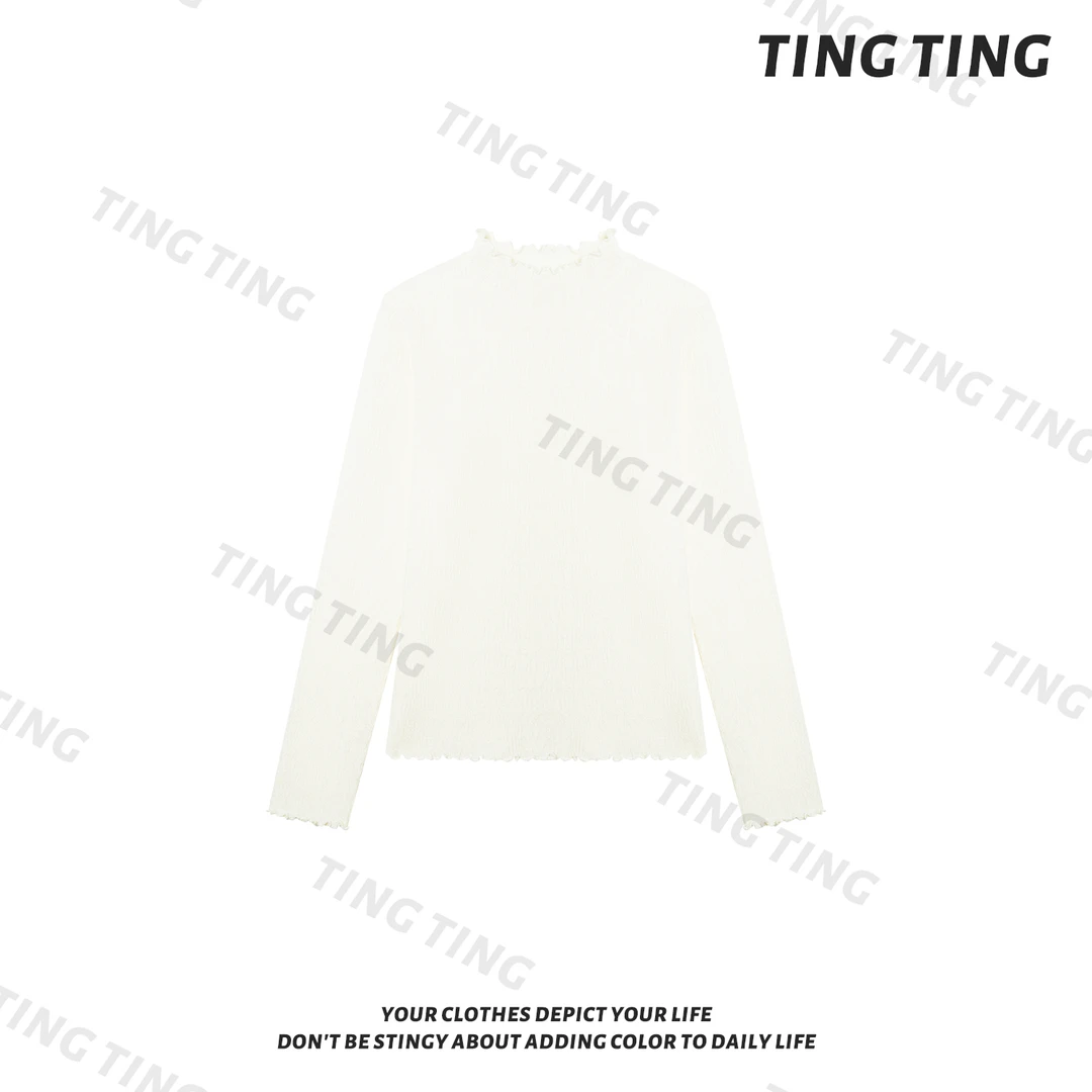 【婷婷】《小泡芙》百搭打底 超软木耳边蕾丝纹理打底衫TT2SDTM2970