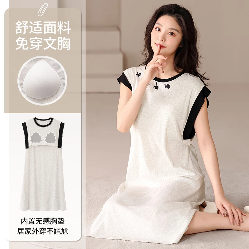 浪莎2025新款女睡衣带胸垫无袖坎肩睡裙连衣裙女夏天家居服可外穿