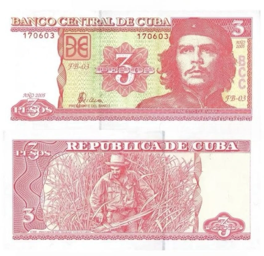 【美洲】古巴纸币2005年3比索单张全新UNC外国钱币收藏全新保真