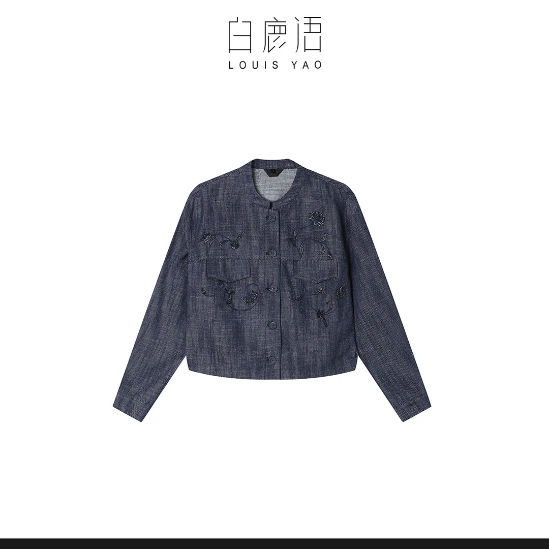 【商场同款新品】白鹿语复古绣花立领牛仔女式外套BL20352