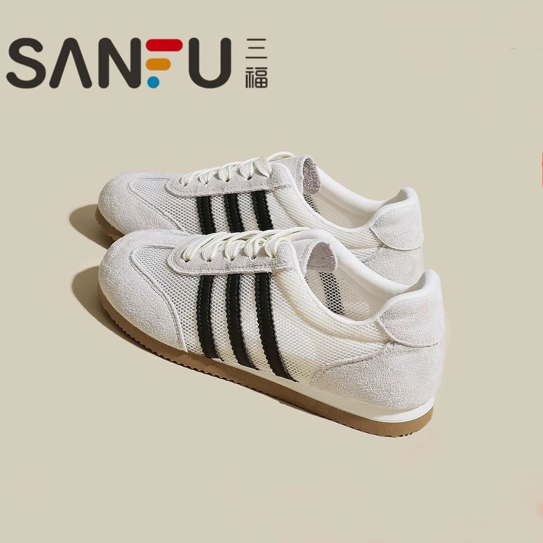 三福透气网面德训鞋小白女鞋女款2025夏季新款百搭休闲运动板鞋子