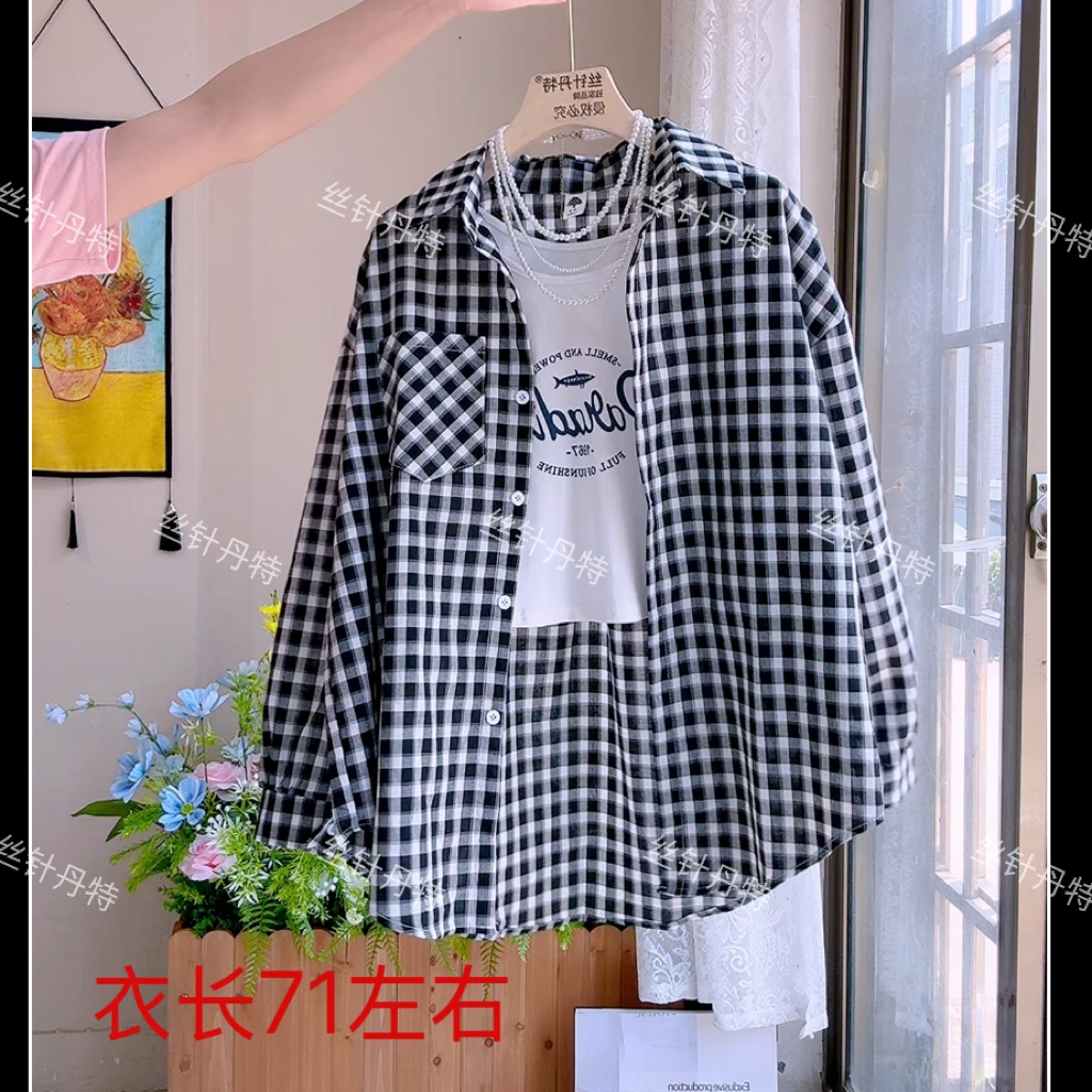 叶2522 韩版宽松休闲格子衬衫女2025夏季时尚设计感红色衬衣背心