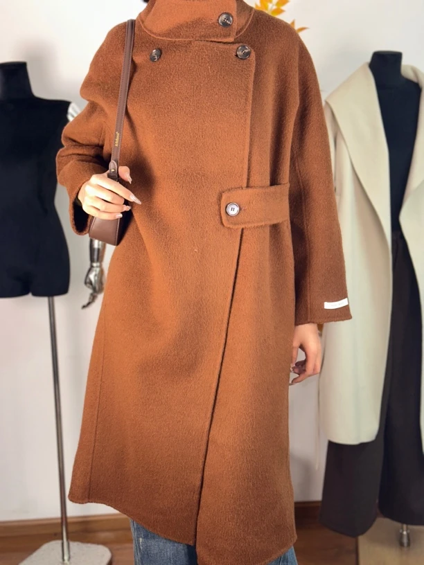 秋冬立领双面羊绒大衣 长款气质百搭