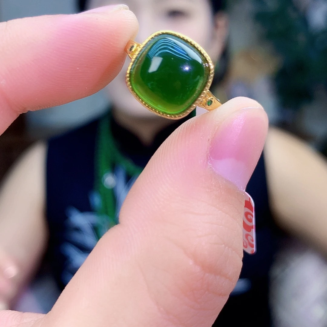 吊坠(不含链)银S925镶嵌和田玉（碧玉）戒指