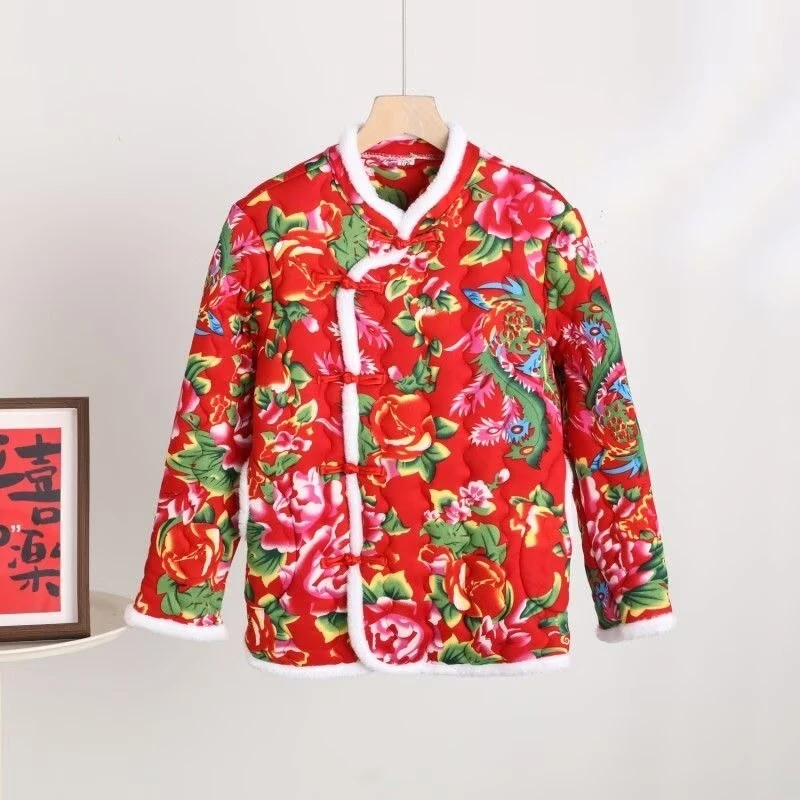 国风碎花棉服网红东北大花冬季新款加厚保暖