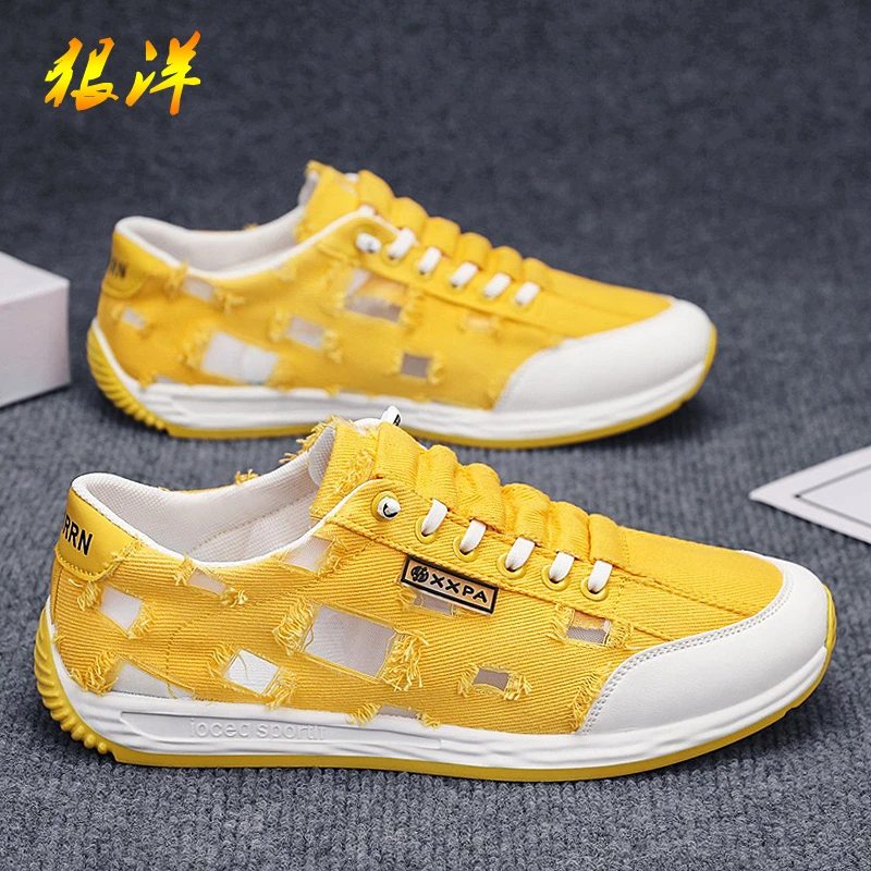 狠洋夏季男鞋轻便透气镂空帆布休闲鞋时尚潮流百搭防滑学生运动鞋