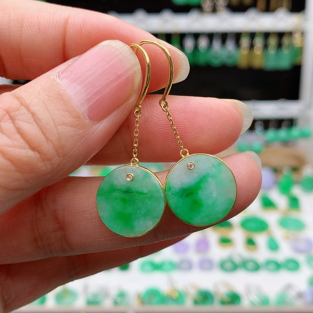 翡翠耳饰18K金镶嵌的