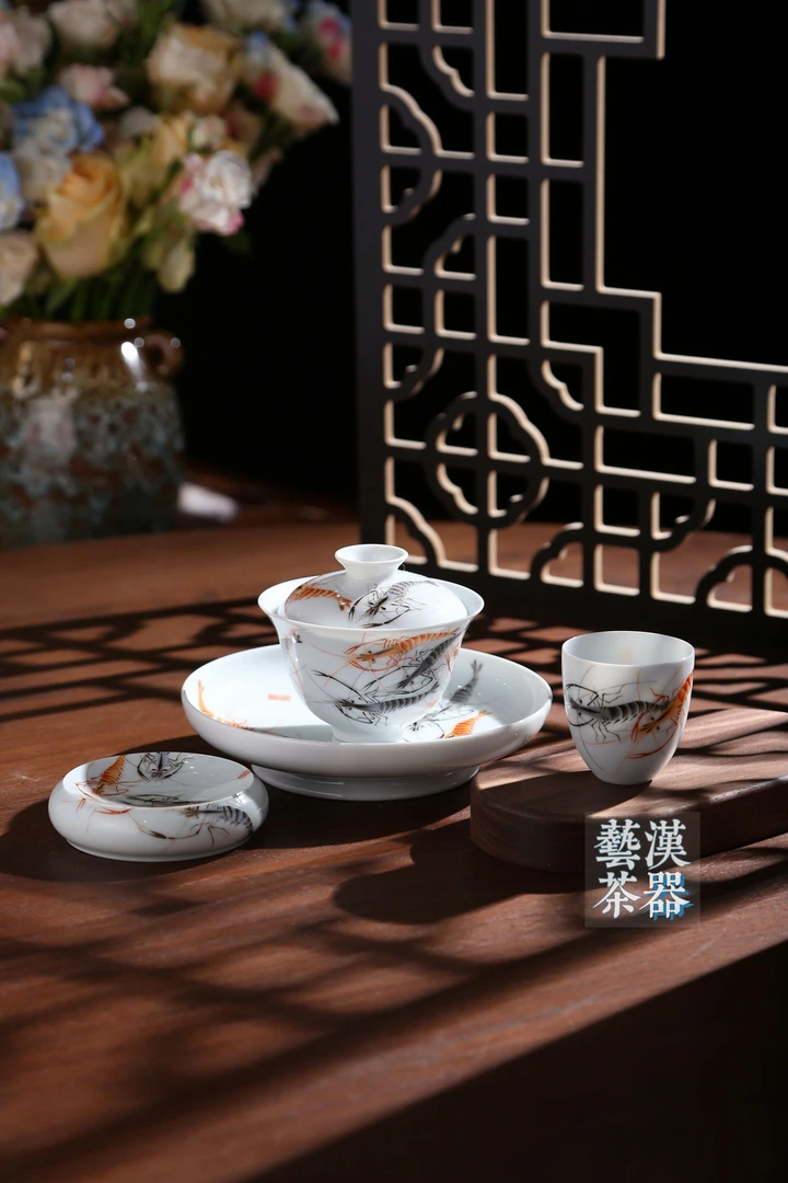 论艺堂 墨虾釉上彩套组 茶具套组精致喝茶客必备