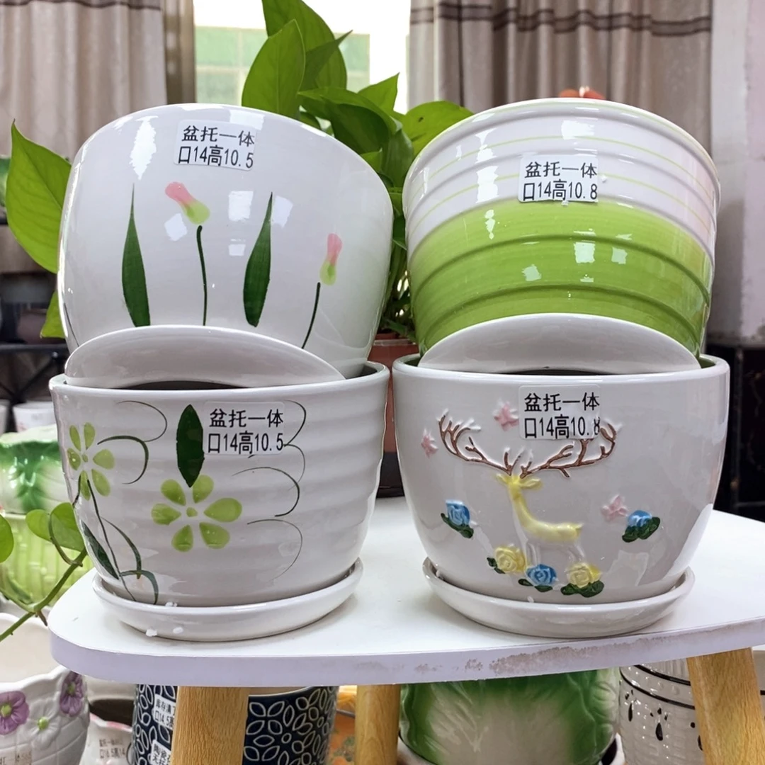 @夏西陶瓷花盆@@四个手绘