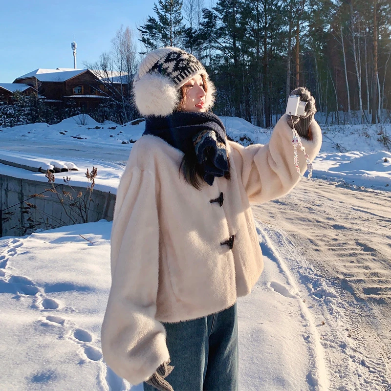 复古千金风毛绒绒皮毛一体外套2025冬季新款氛围感仿貂毛皮草棉衣