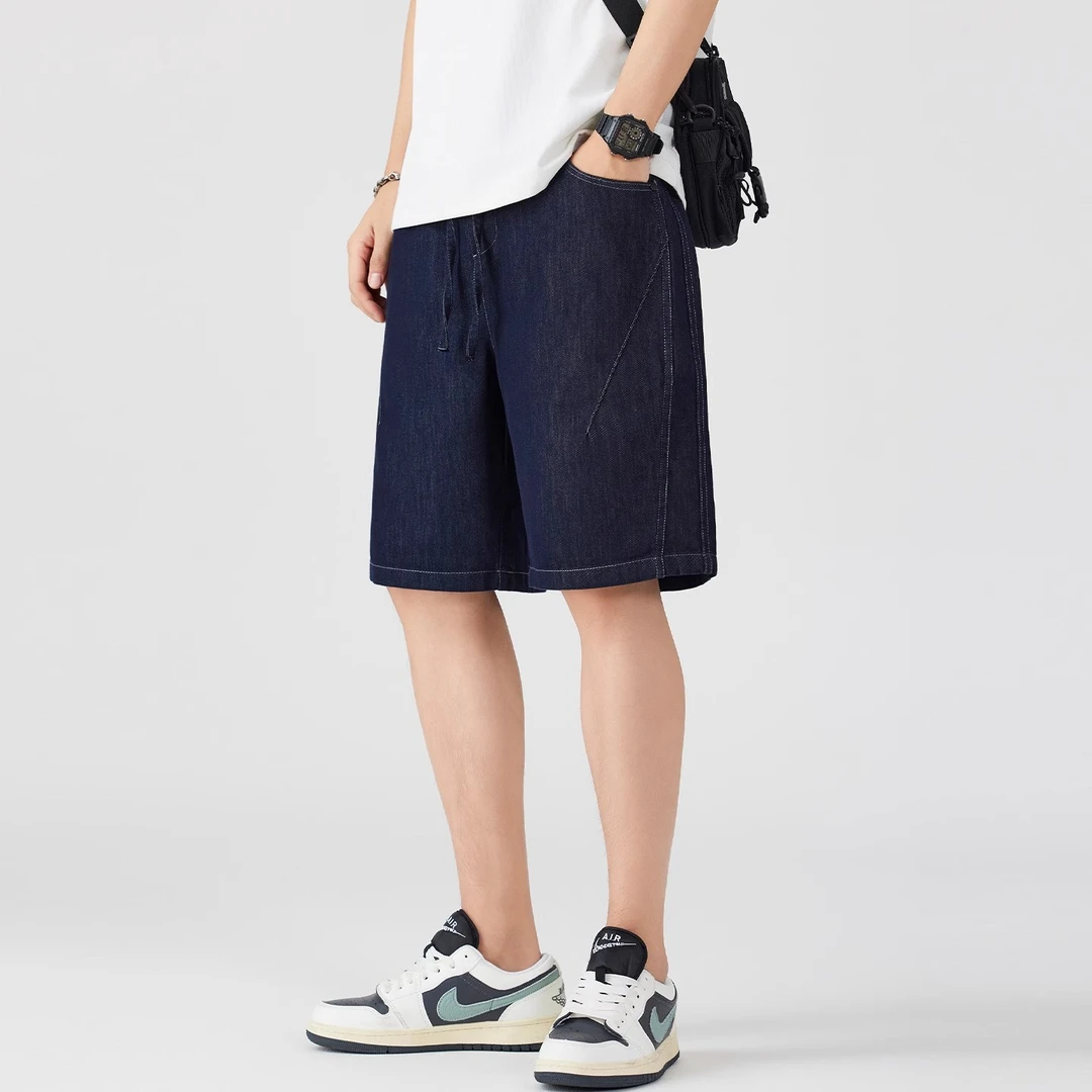 仓石一树男士夏季短裤薄款直筒牛仔五分裤子轻奢痞帅男装美式斜切