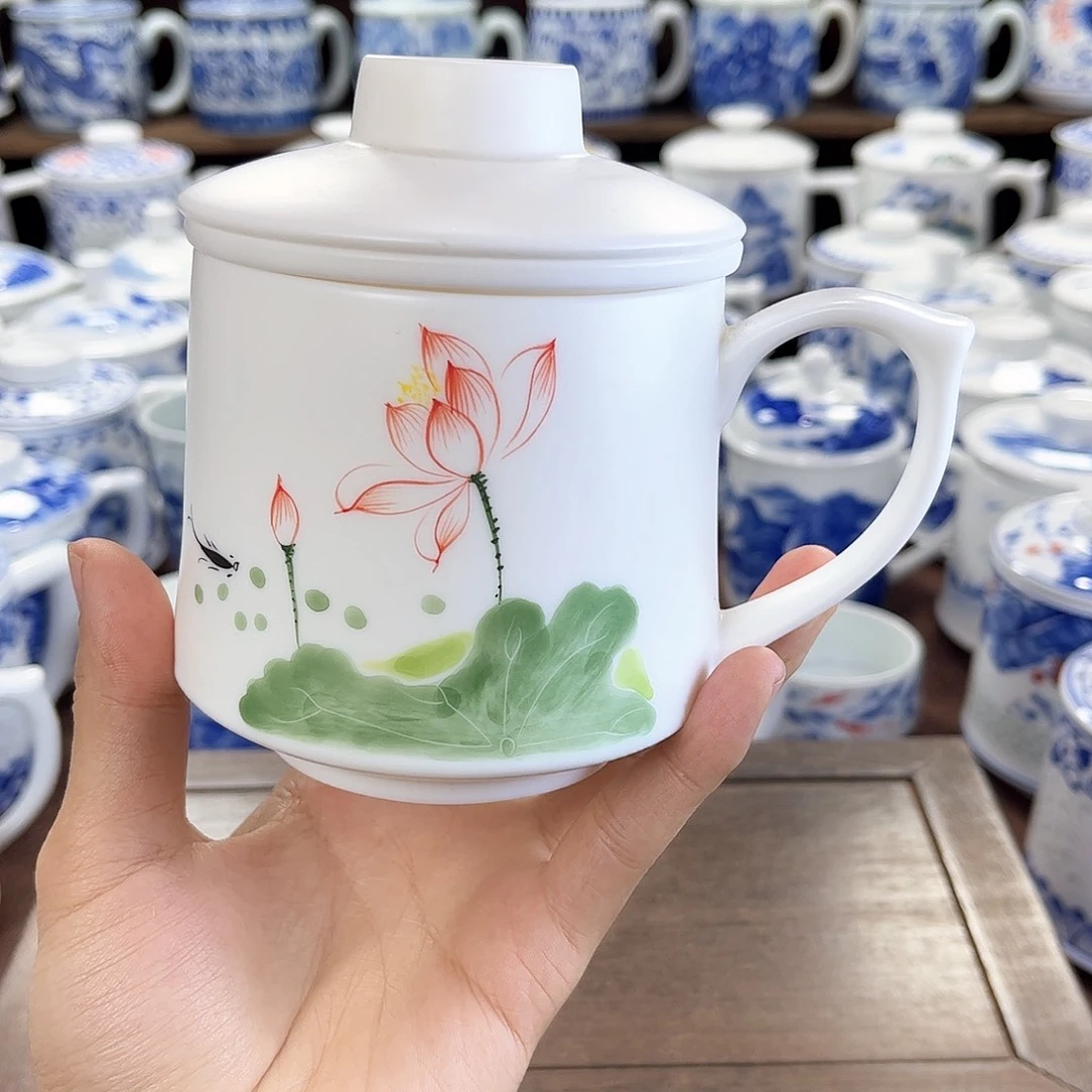 景德镇陶瓷马克杯带盖