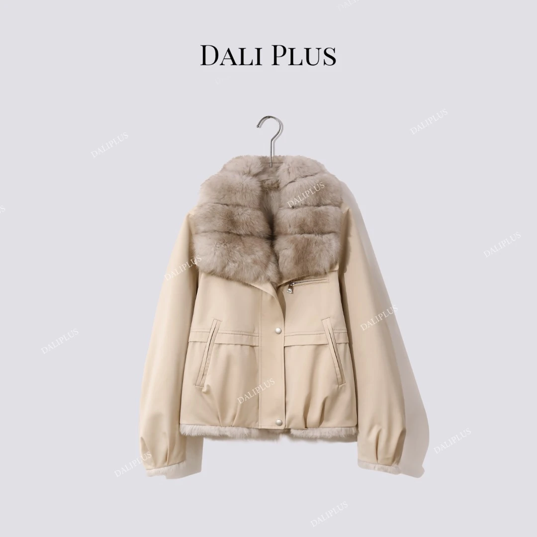 DALI PLUS“金狐狸毛皮草派克服”加厚兔毛内里大毛领外套D5MM2852