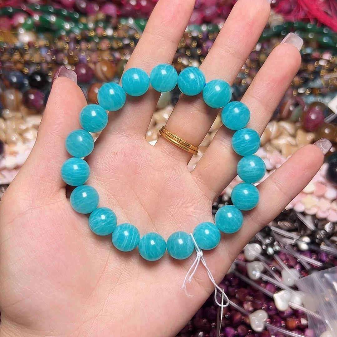 玛瑙/玉髓足银镶嵌珠宝半成品T628 12m天河石圆珠手串拍二发一