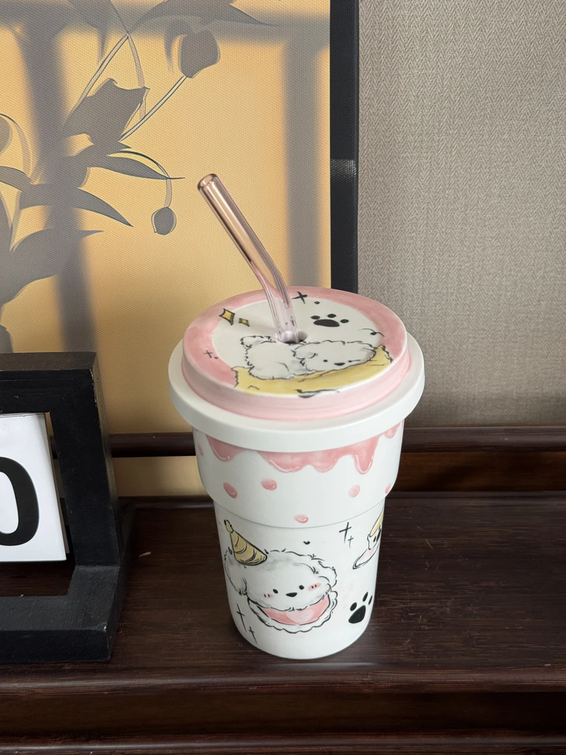 景德镇高温釉下彩纯手绘创意瓷 小狗杯