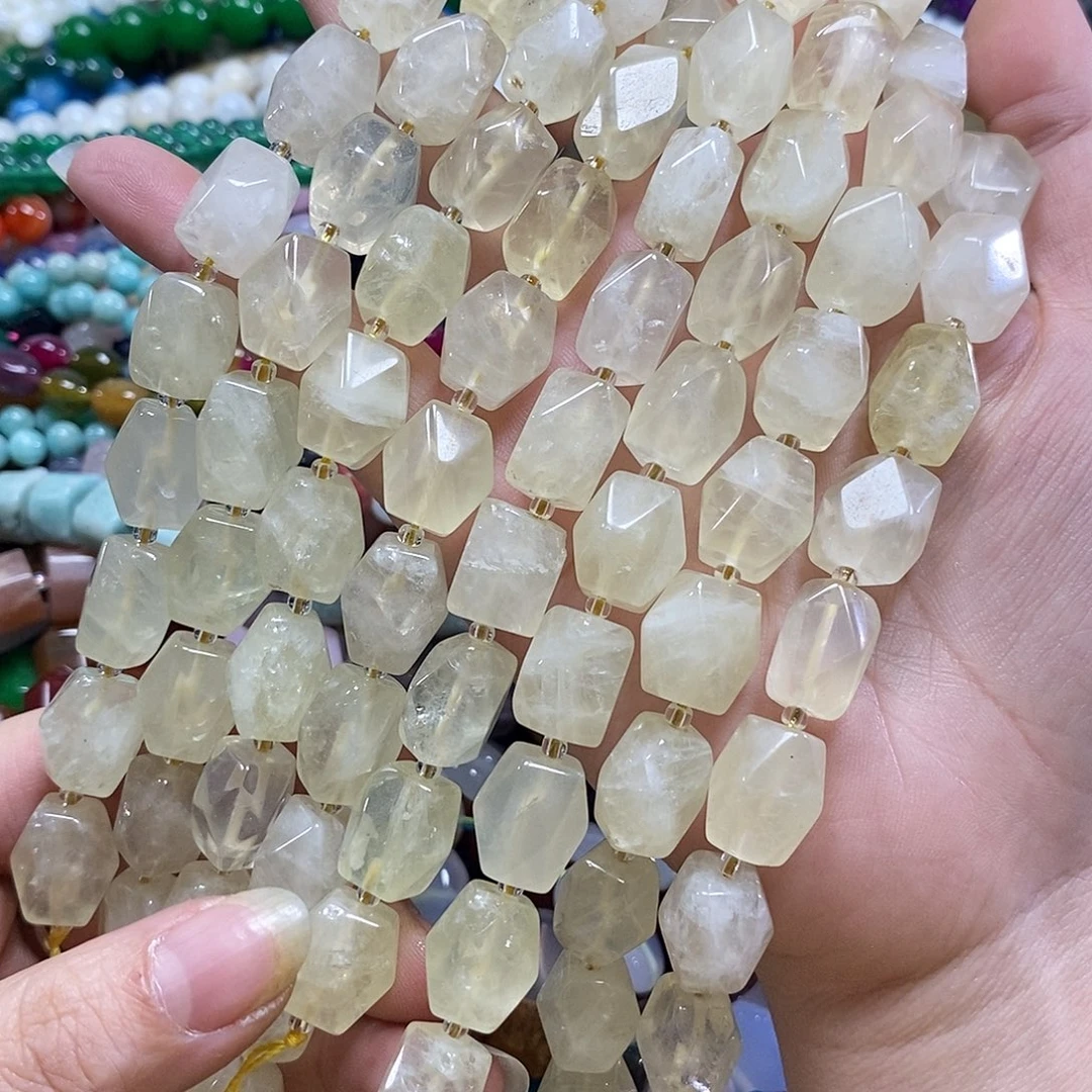 玛瑙/玉髓未镶嵌珠宝半成品天然柠檬黄水晶八角切一条卡10*15mm