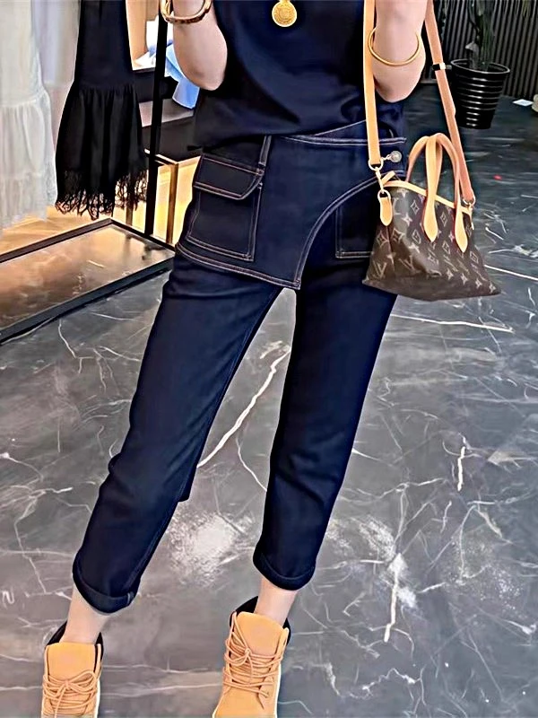 小个子新款洋气百搭牛仔裤大码女装秋季时尚韩版高腰显瘦烟管裤女