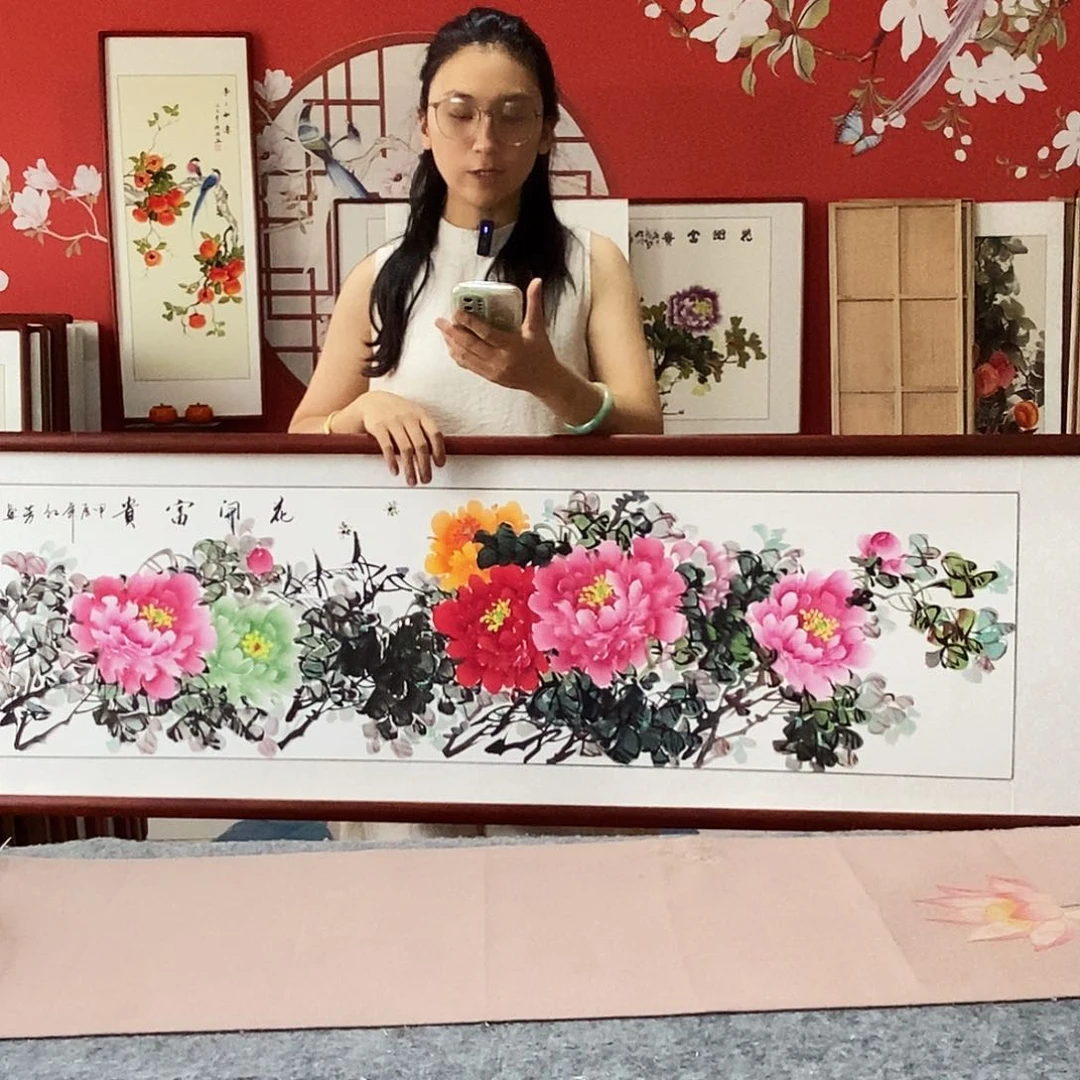 国画手写手绘国画作品47✖️162带框包邮
