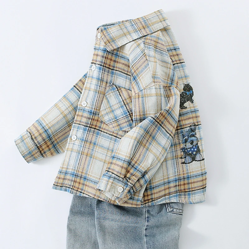 儿童格子衬衫春秋款长袖休闲风男女童宝宝外套秋季