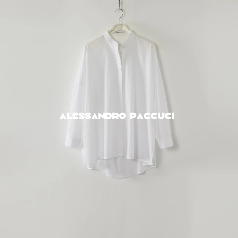 AP洛哥43090HC【风感】匹马棉+桑蚕丝小立领纯色镂空宽松衬衫女装