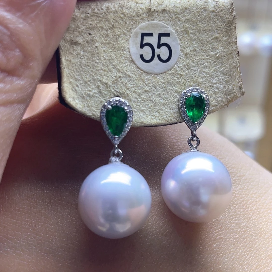 耳饰银S925镶嵌淡水珍珠