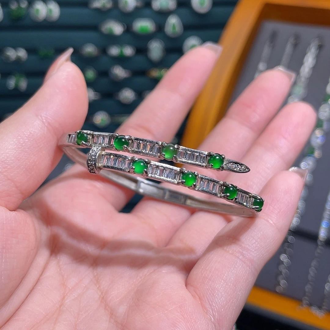 银S925镶嵌手镯翡翠