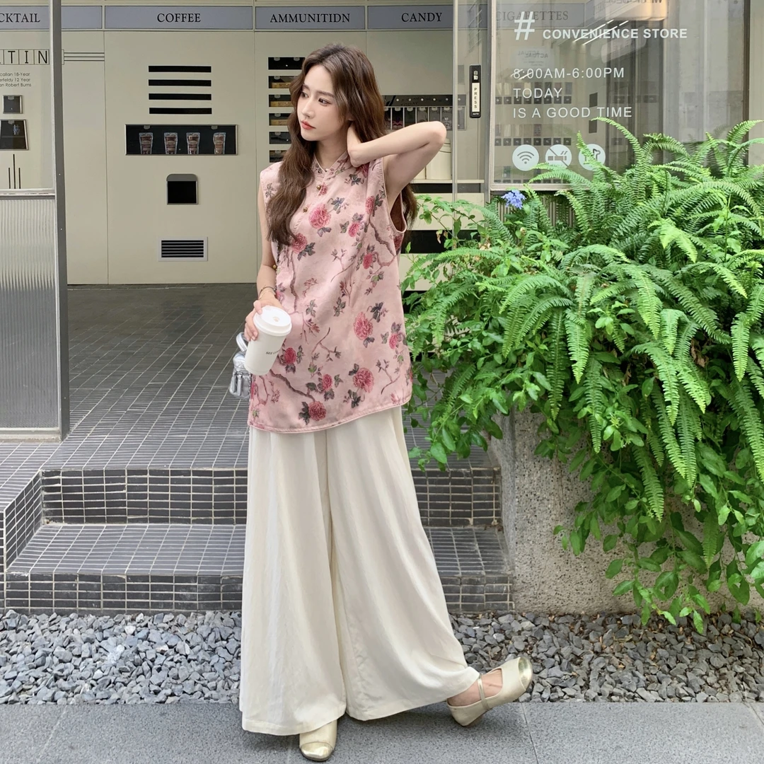 新中式国风复古粉色中国风宽松夏季套装女2025显瘦新款绝美两件套