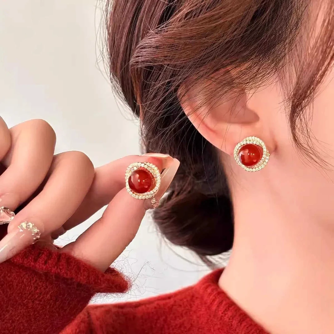 合金耳饰 A77安可拉红新年耳钉2024耳环秋冬耳钉女耳饰红色8147