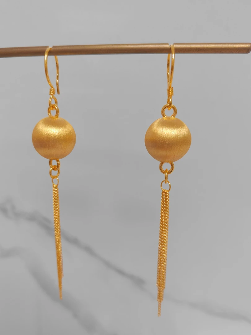 足金999拉丝球球流苏耳钩