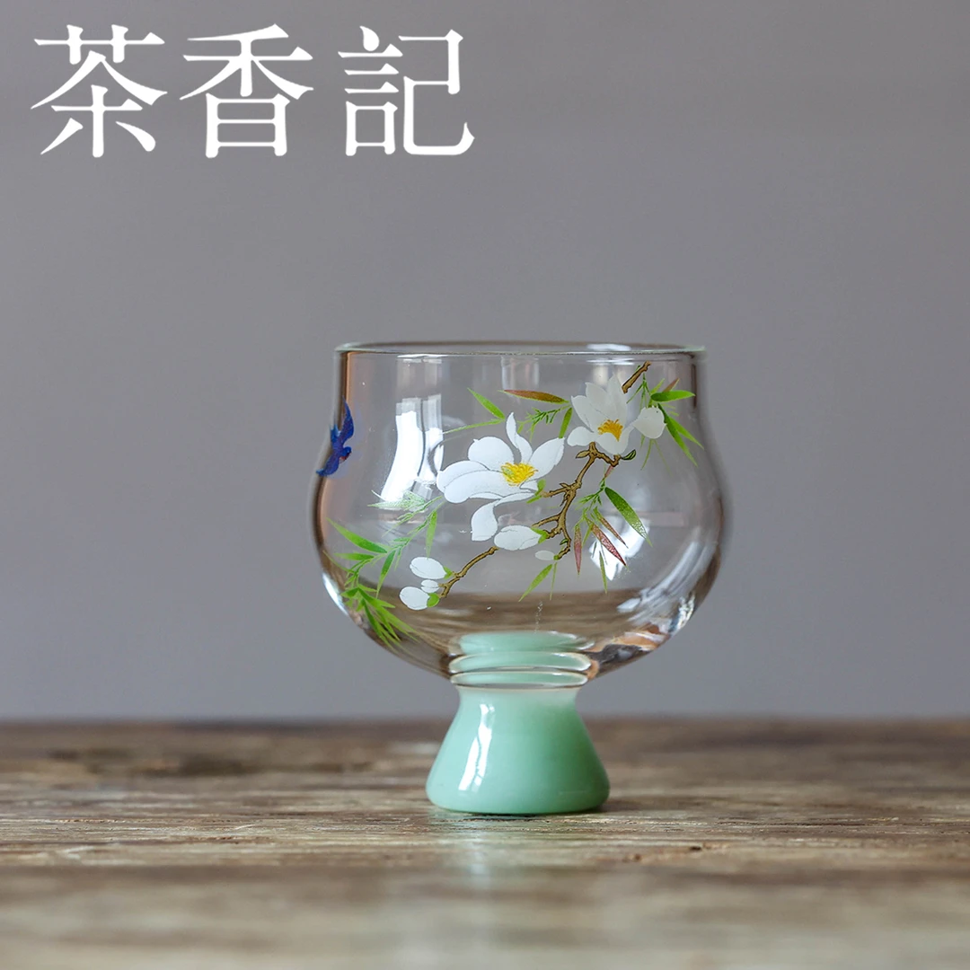 茶香记 春归系列玻璃品杯-有曼品杯绿足70ml耐热玻璃茶杯功夫茶具