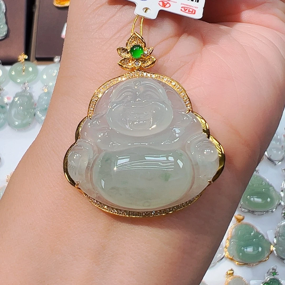 吊坠(不含链)18K金镶嵌翡翠佛公