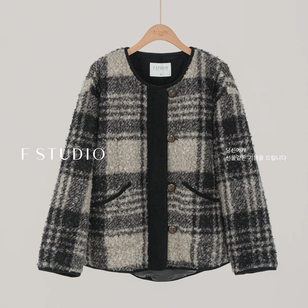法儿家韩国限定【新品】【香风大鹅】FS510W066复古格纹羽绒服