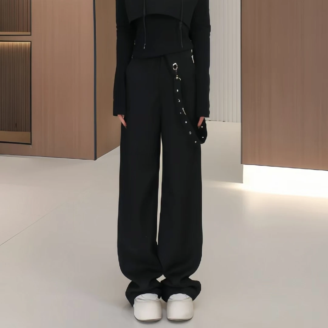 时尚减龄小众显气质可调节高腰显瘦阔腿休闲裤