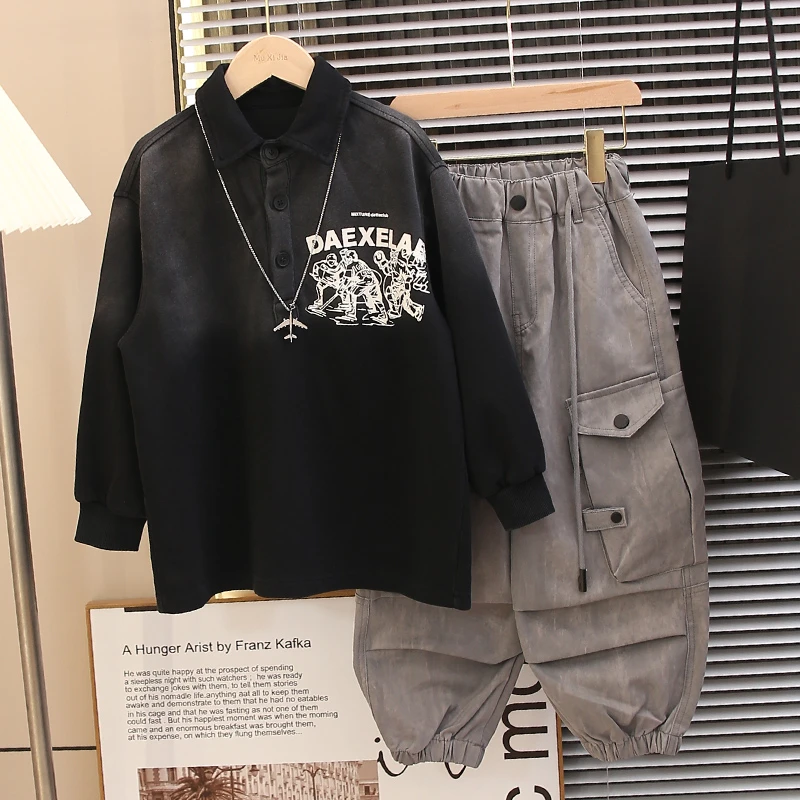 【渐变擦白】儿童卫衣polo衫2025新款男童春秋装上衣时尚宽松百搭潮