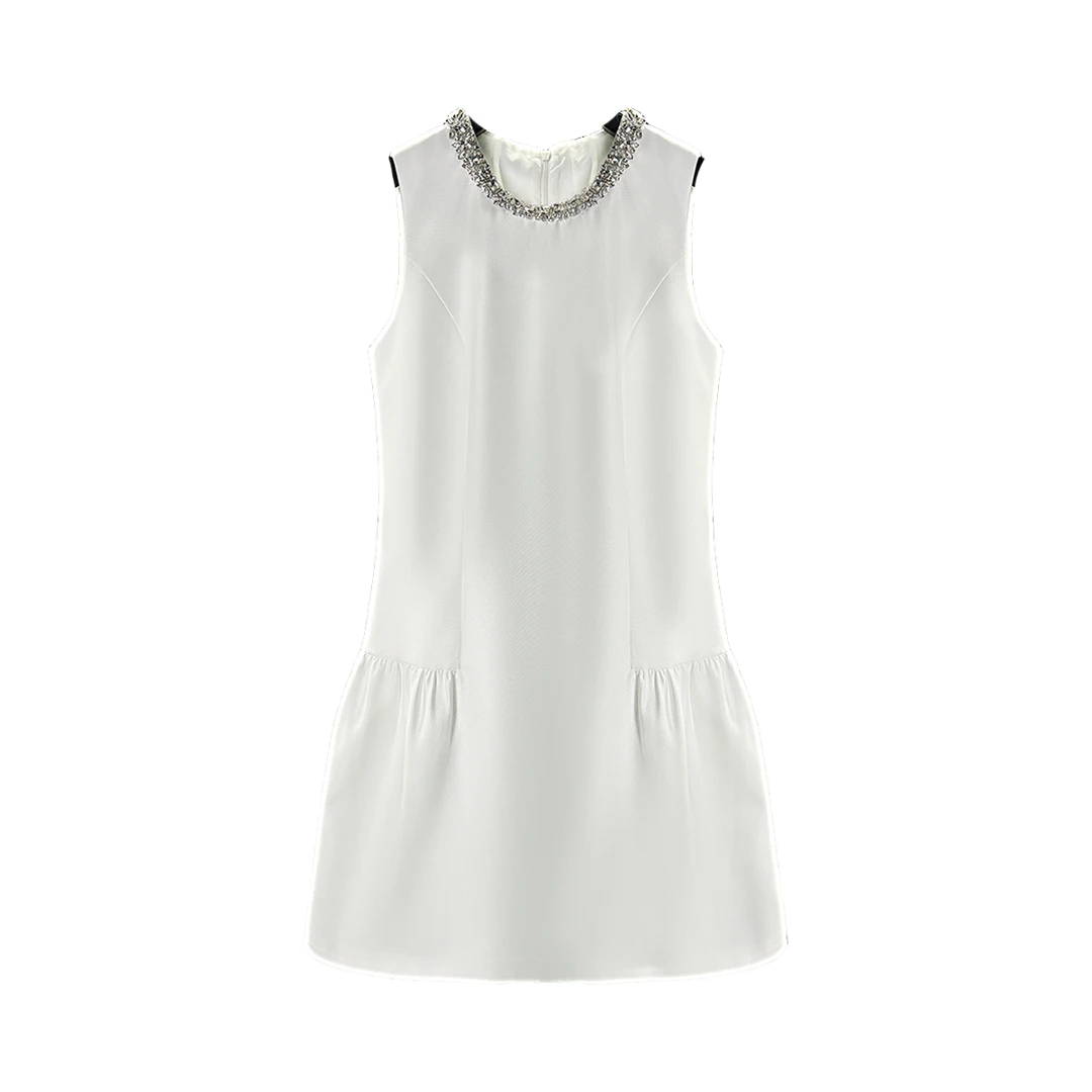 【CENFUN】259*轻奢小香风钉珠圆领无袖连衣裙E001226