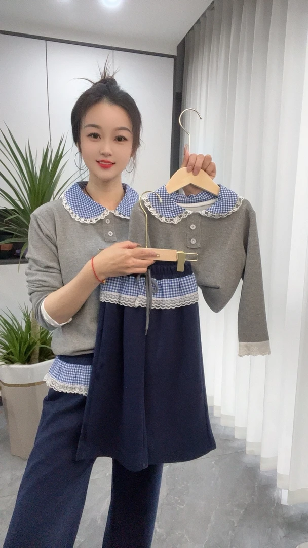 春款萌娃小翻领韩版儿童女童宝宝时尚糯米上衣裤子套装