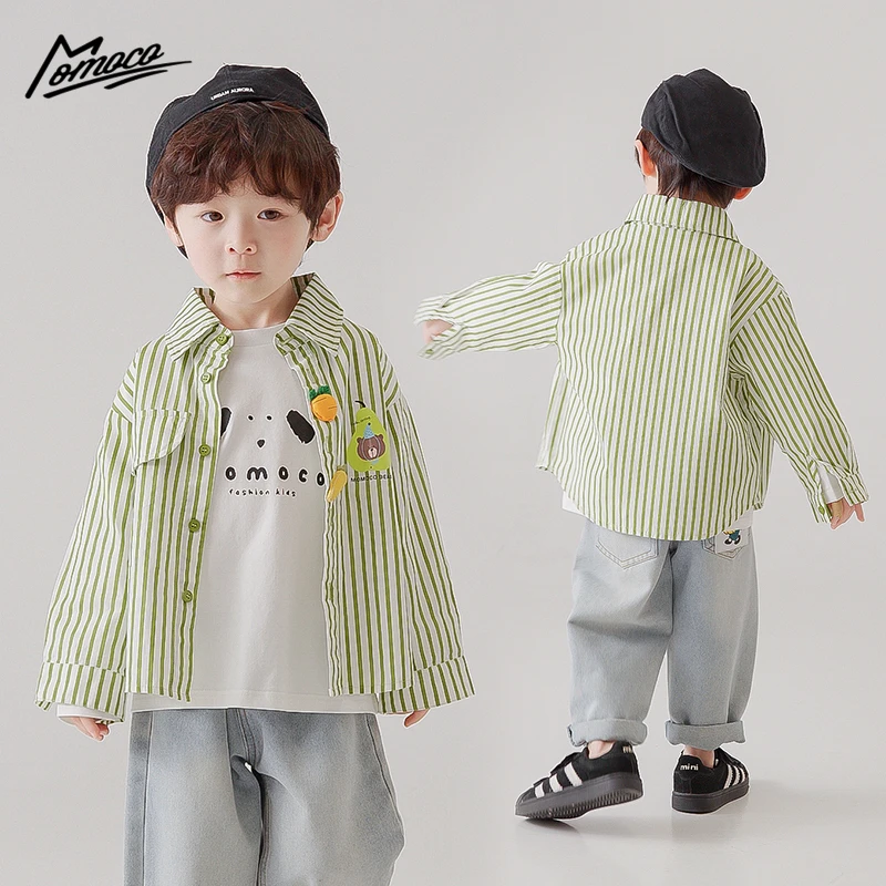 MOMOCO2025秋季男童韩系蔬菜条纹衬衫洋气休闲上衣77330234014