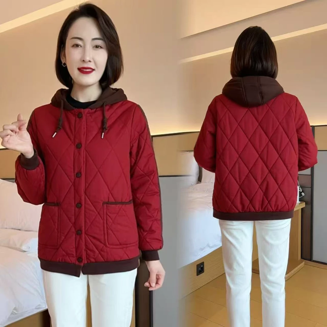 【专柜品质】妈妈装加绒加厚连帽棉服2025冬季中老年宽松短款棉袄女