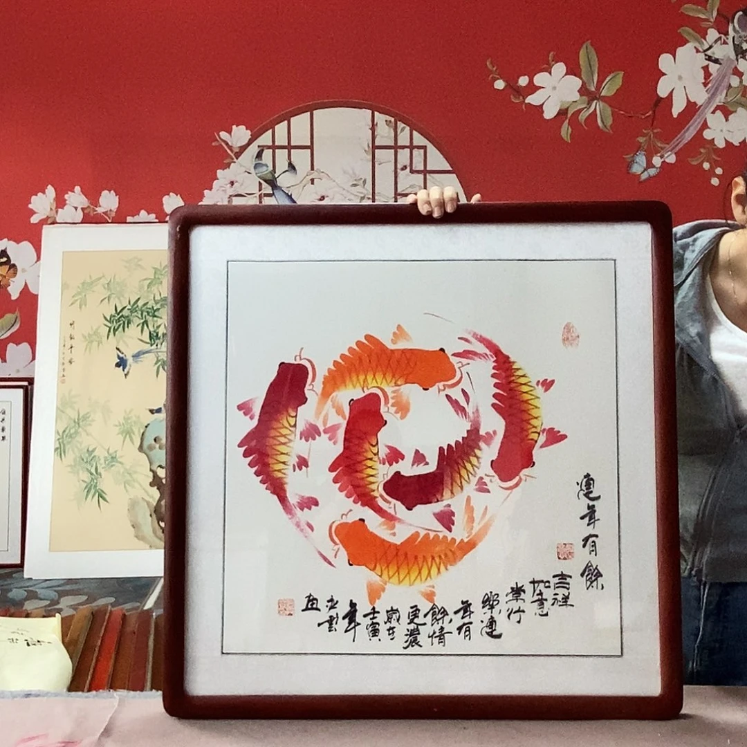 国画手写手绘国画作品带框包邮62✖️62