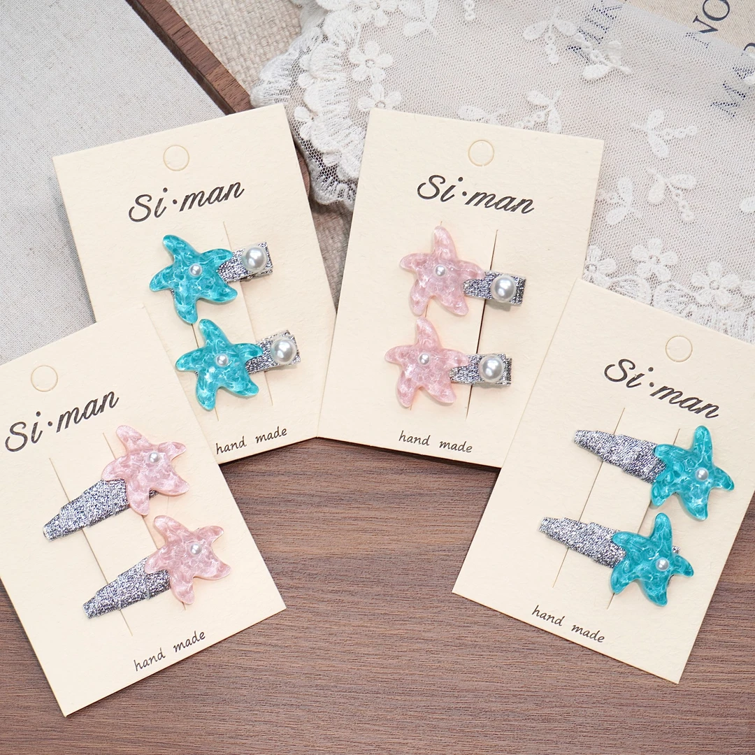 满9.9飞 夏日新款海星珍珠儿童发夹侧边刘海夹全包压夹宝宝碎发夹