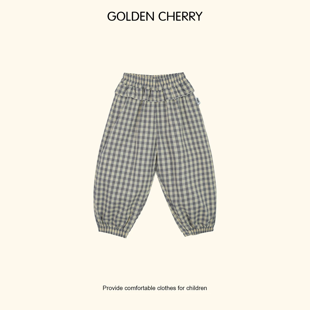 【金樱桃Golden cherry】小童egg格子小裙边百搭休闲九分裤QDD520