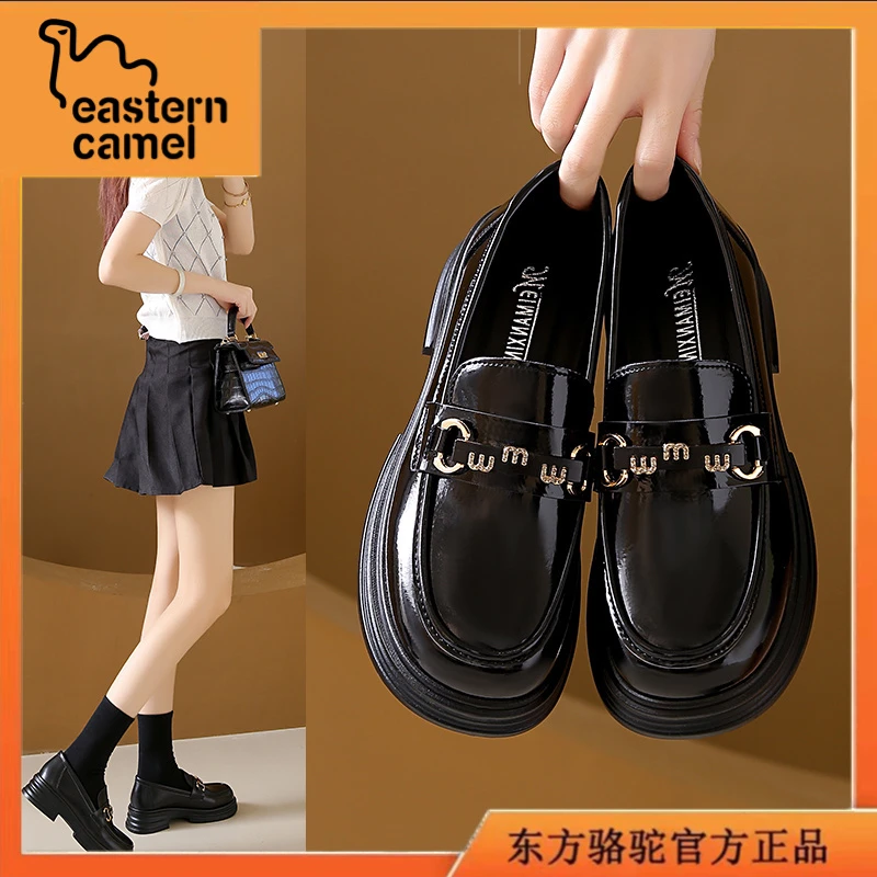 东方骆驼2025夏季爆款女鞋学院风百搭乐福鞋女士厚底增高休闲皮鞋